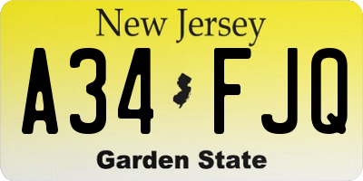 NJ license plate A34FJQ