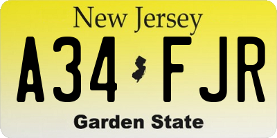 NJ license plate A34FJR