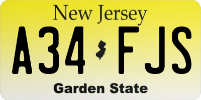 NJ license plate A34FJS