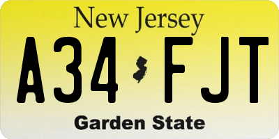 NJ license plate A34FJT