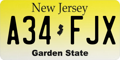 NJ license plate A34FJX