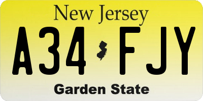 NJ license plate A34FJY
