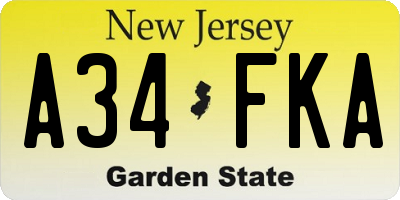 NJ license plate A34FKA