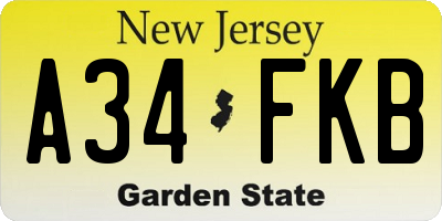 NJ license plate A34FKB