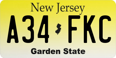 NJ license plate A34FKC