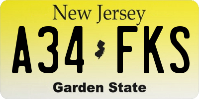 NJ license plate A34FKS
