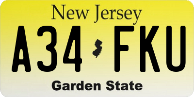 NJ license plate A34FKU