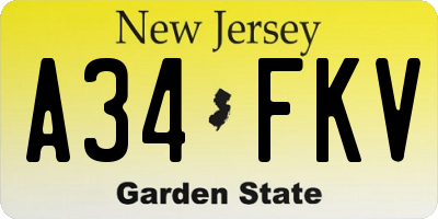 NJ license plate A34FKV
