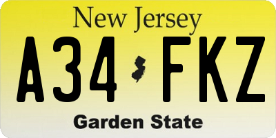 NJ license plate A34FKZ
