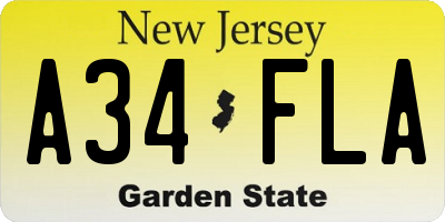 NJ license plate A34FLA