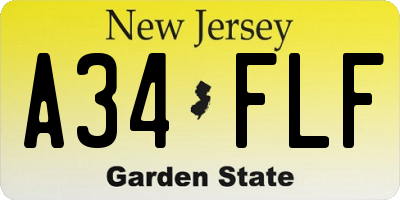 NJ license plate A34FLF