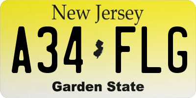 NJ license plate A34FLG