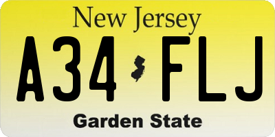 NJ license plate A34FLJ