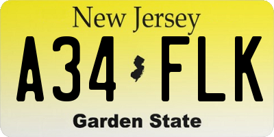 NJ license plate A34FLK