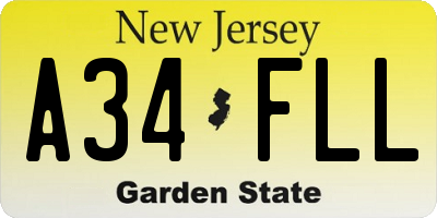 NJ license plate A34FLL