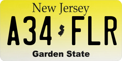 NJ license plate A34FLR