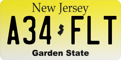 NJ license plate A34FLT