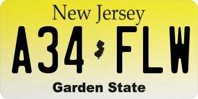 NJ license plate A34FLW
