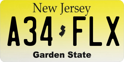 NJ license plate A34FLX