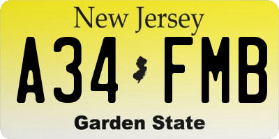 NJ license plate A34FMB