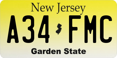 NJ license plate A34FMC