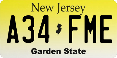NJ license plate A34FME