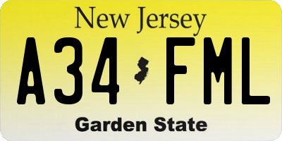 NJ license plate A34FML