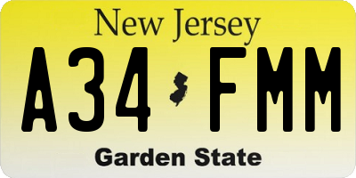 NJ license plate A34FMM
