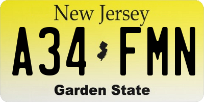 NJ license plate A34FMN