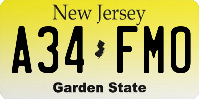 NJ license plate A34FMO