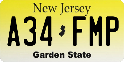 NJ license plate A34FMP