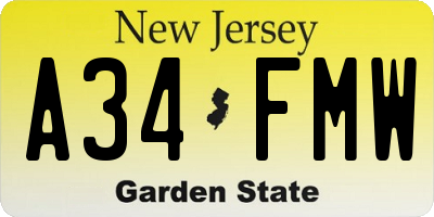 NJ license plate A34FMW