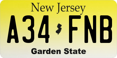 NJ license plate A34FNB