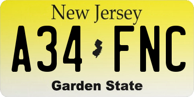 NJ license plate A34FNC