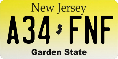NJ license plate A34FNF