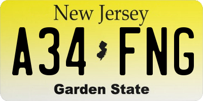 NJ license plate A34FNG
