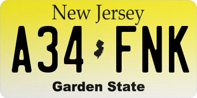 NJ license plate A34FNK