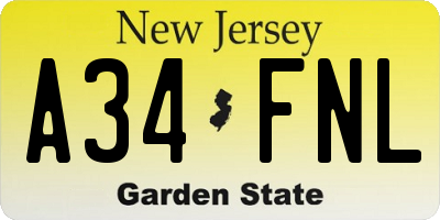 NJ license plate A34FNL