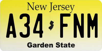 NJ license plate A34FNM