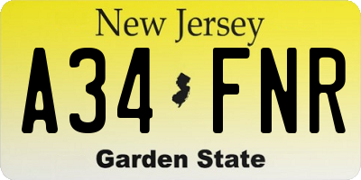 NJ license plate A34FNR