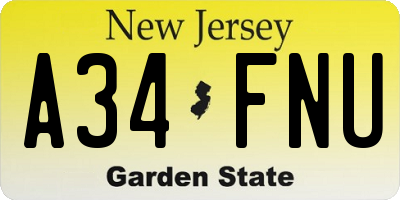 NJ license plate A34FNU