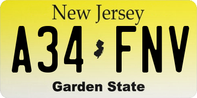 NJ license plate A34FNV