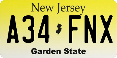 NJ license plate A34FNX