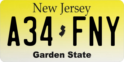NJ license plate A34FNY