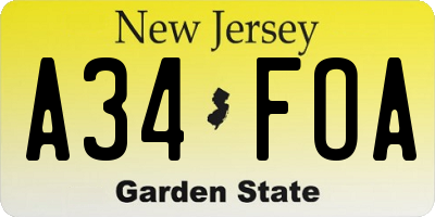 NJ license plate A34FOA