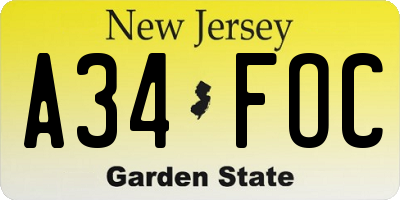 NJ license plate A34FOC