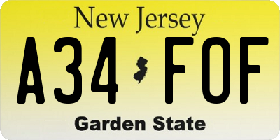 NJ license plate A34FOF