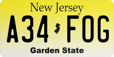 NJ license plate A34FOG