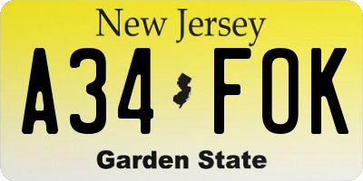 NJ license plate A34FOK
