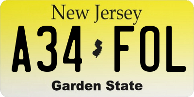 NJ license plate A34FOL